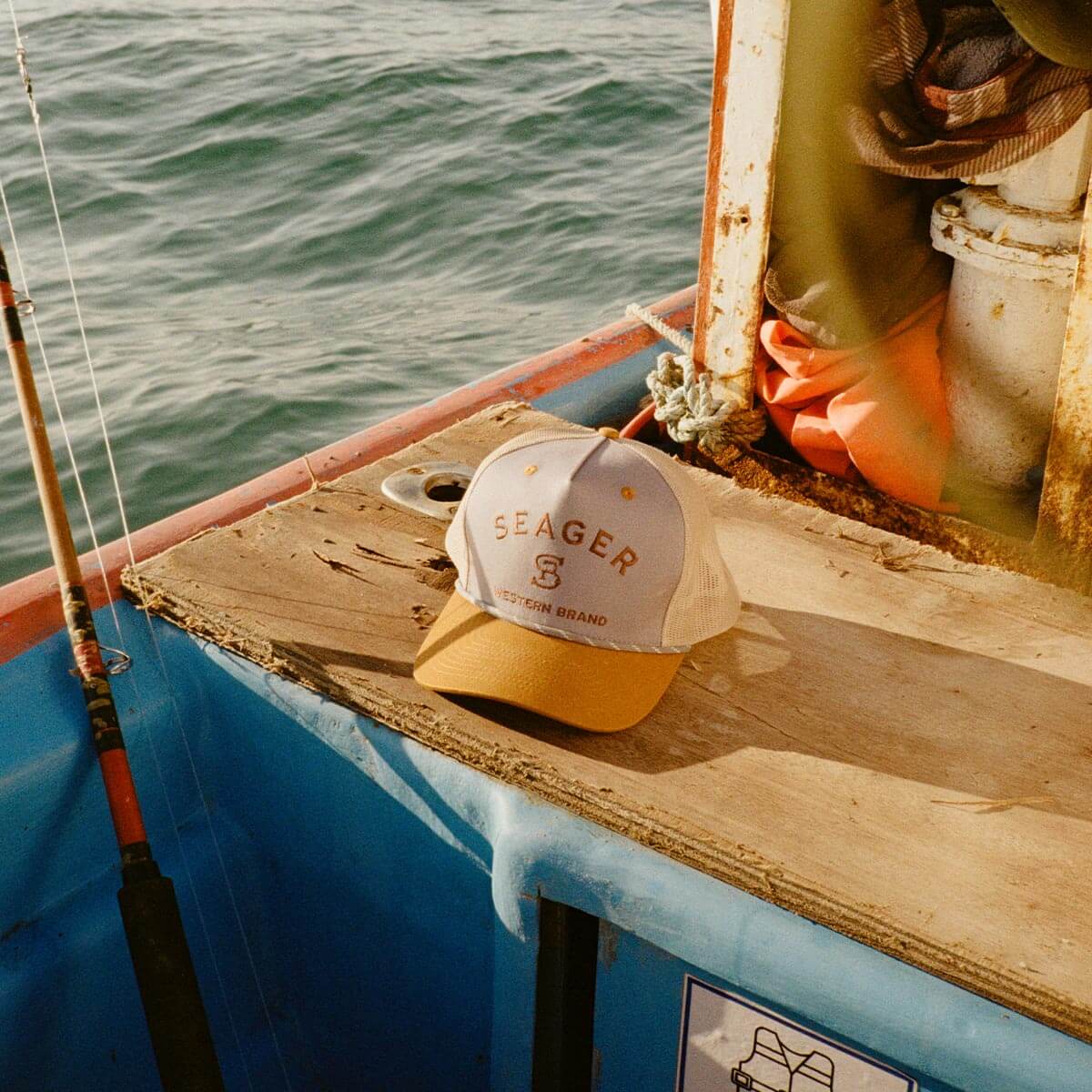 Branded Trucker Snapback Blue/Tan - Image 3