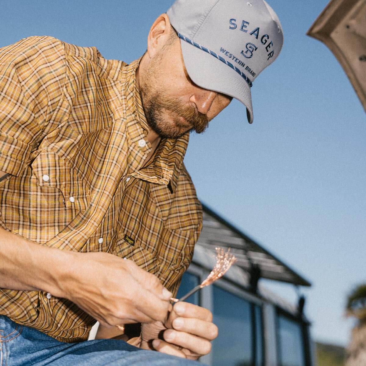 Sawtoof S/S Shirt Gold Mini Check Plaid - Image 2